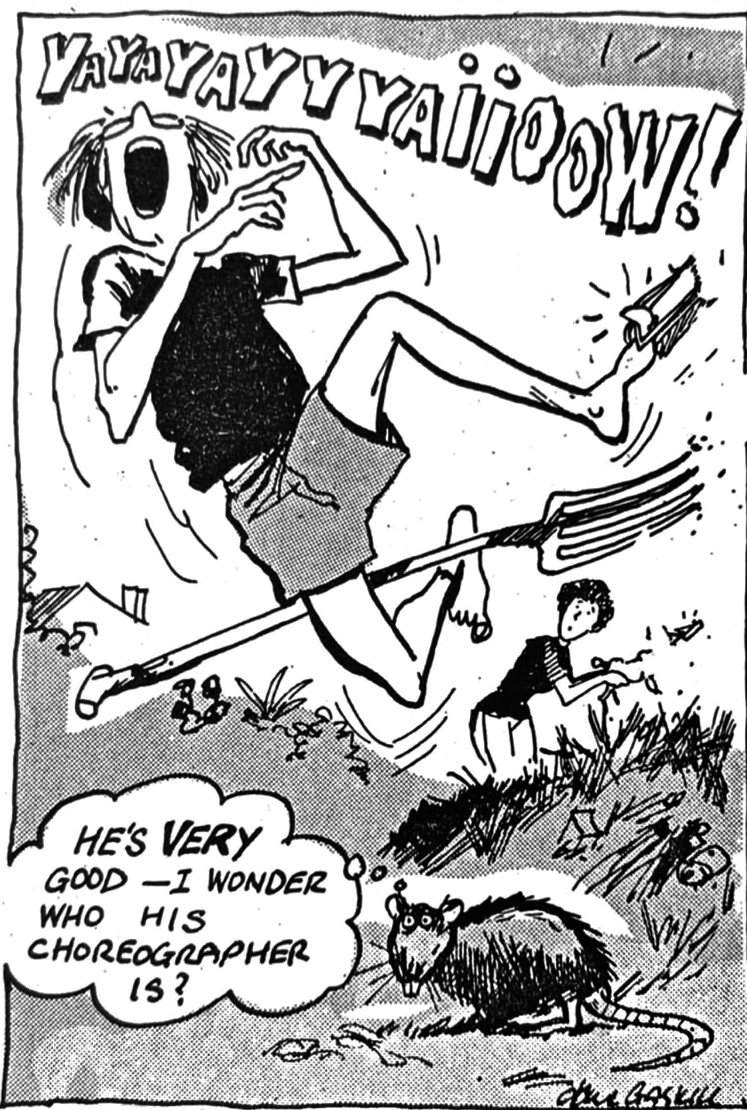 Cartoon accompanying the column: HE'S VERY GOOD - I WONDER WHO HIS CHOREOGRAPHER IS?