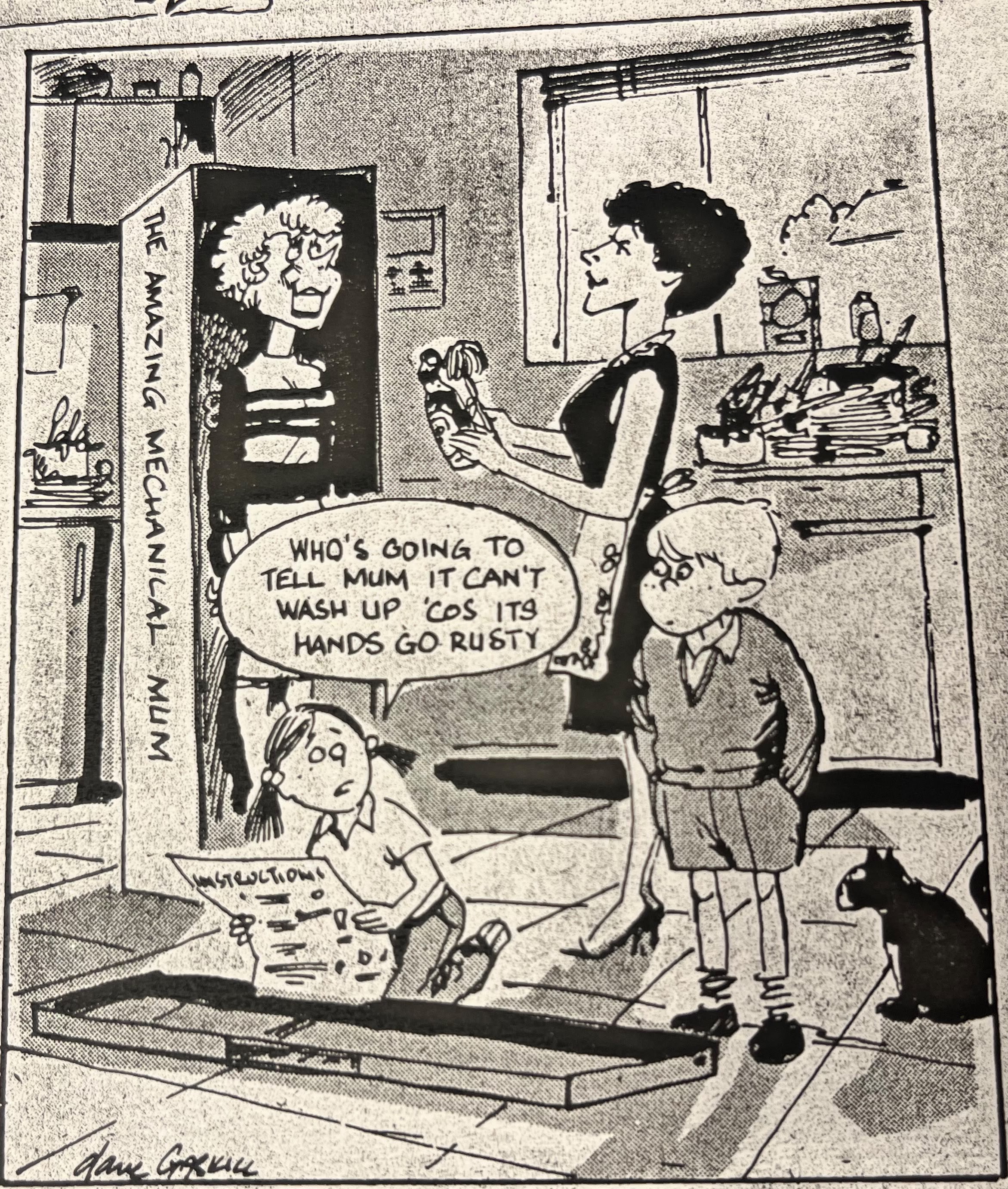 Cartoon accompanying the column: Who’s going to tell mum it can’t wash up ’cos its hands go rusty.